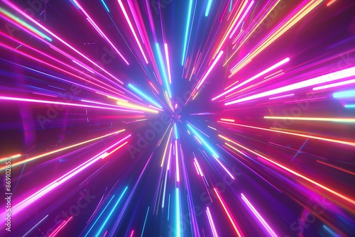 Converging neon lines create a hallucinogenic explosion. Generative Ai