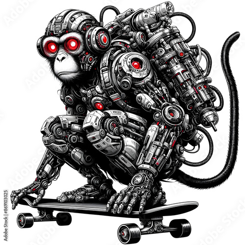 Epic Cyberpunk Robot Monkey on Skateboard : The Ultimate Sci-Fi Cyborg Primate