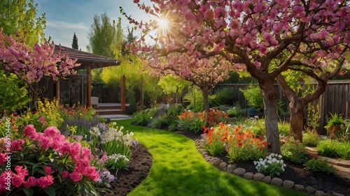 very nice and well looking and attractive garden near the small old cottage in spring season © Mulazimhussain