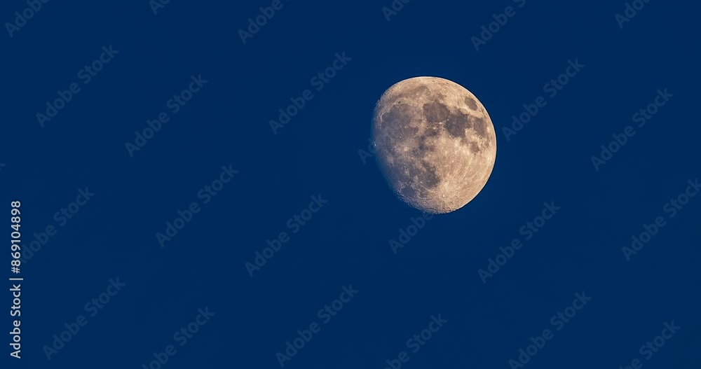 Almost full moon rising against the blue sky in the evening Almost full moon rising against the blue sky in the evening
