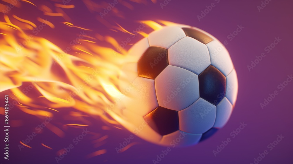 Naklejka premium 3D illustration of a soccer ball on fire flying through the air.