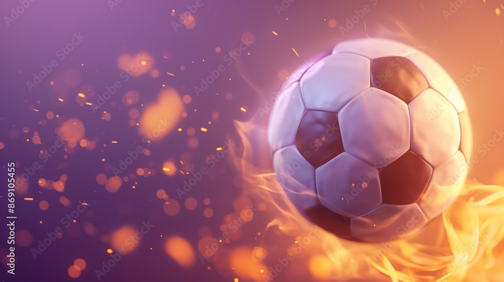 Naklejka premium 3D illustration of a soccer ball engulfed in flames, burning bright with passion.