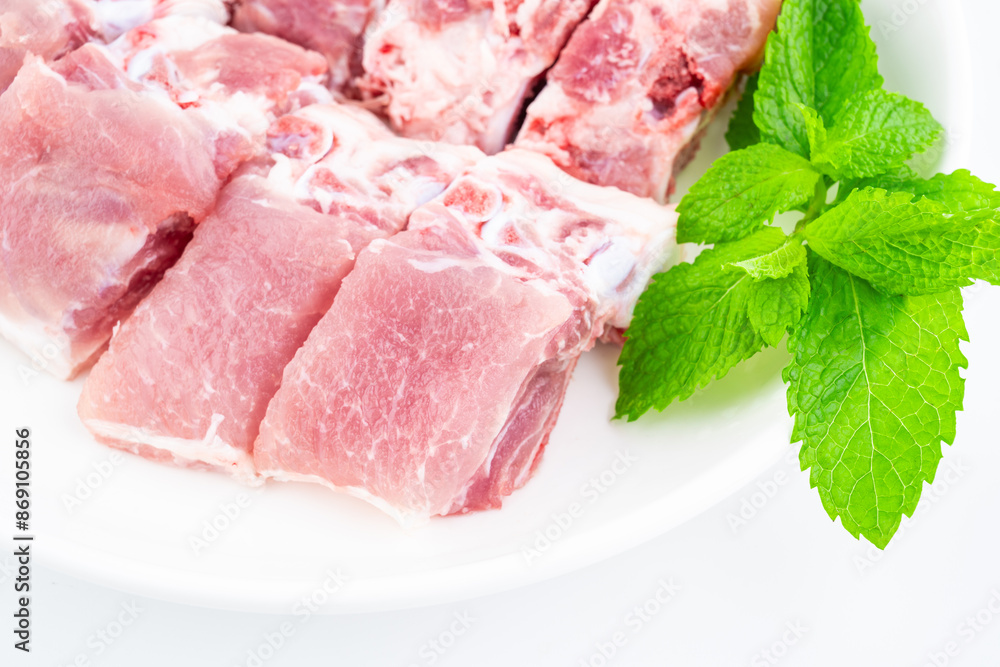A plate of fresh pork spine A plate of fresh pork spine