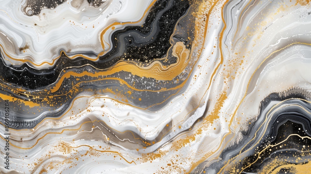 Abstract background with white, gold, and black textures in a dynamic, non-seamless, modern pattern. Abstract background with white, gold, and black textures in a dynamic, non-seamless, modern pattern.