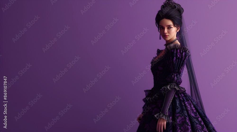 Naklejka premium Renaissance Inspired Ball Gown on Regal Purple Background