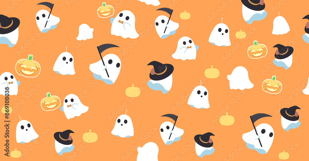 Fototapeta premium seamless pattern with ghosts and pumpkin