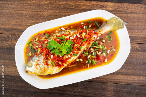 Chinese food Braised yellow croaker photo