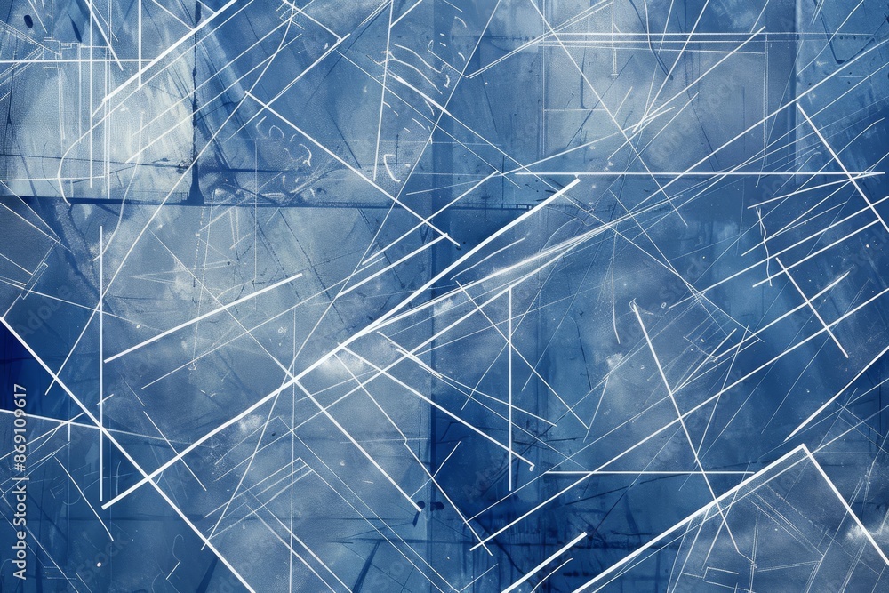 Abstract painting featuring blue and white colors with intersecting lines and angles, creating a dynamic visual composition, Abstract composition of lines and angles in a blueprint format Abstract painting featuring blue and white colors with intersecting lines and angles, creating a dynamic visual composition, Abstract composition of lines and angles in a blueprint format