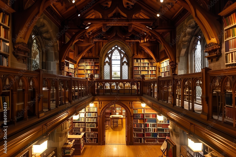 Obraz premium Old library interior. Historical architecture landmark. Ancient books and education. Study culture in Dublin. Art hall and shelves, European travel. University research, famous