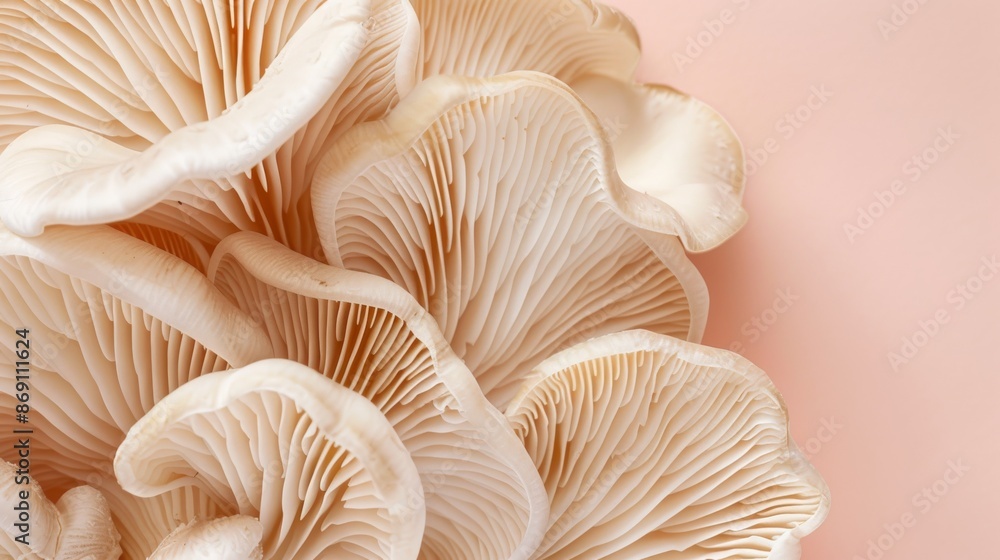 A closeup photo of oyster mushrooms A closeup photo of oyster mushrooms