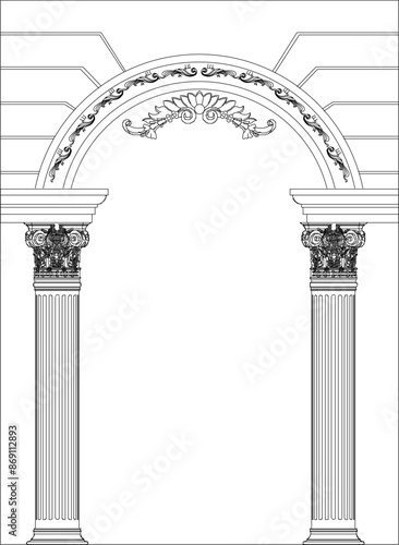 Vector sketch illustration design drawing of pergola column main entrance old classic vintage European model