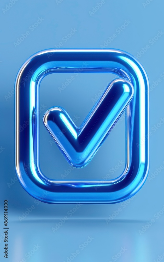 3D metallic checkmark icon on a blue background. Represents approval, validation, and success. Perfect for digital, business, and educational use. 3D metallic checkmark icon on a blue background. Represents approval, validation, and success. Perfect for digital, business, and educational use.