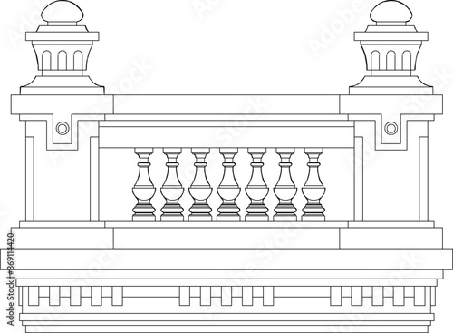 Sketch vector illustration design drawing of old classic vintage European style balcony railing