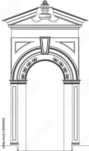 Sketch vector illustration design engineering drawing architectural pergola column entrance door full engraving classic vintage ethnic traditional