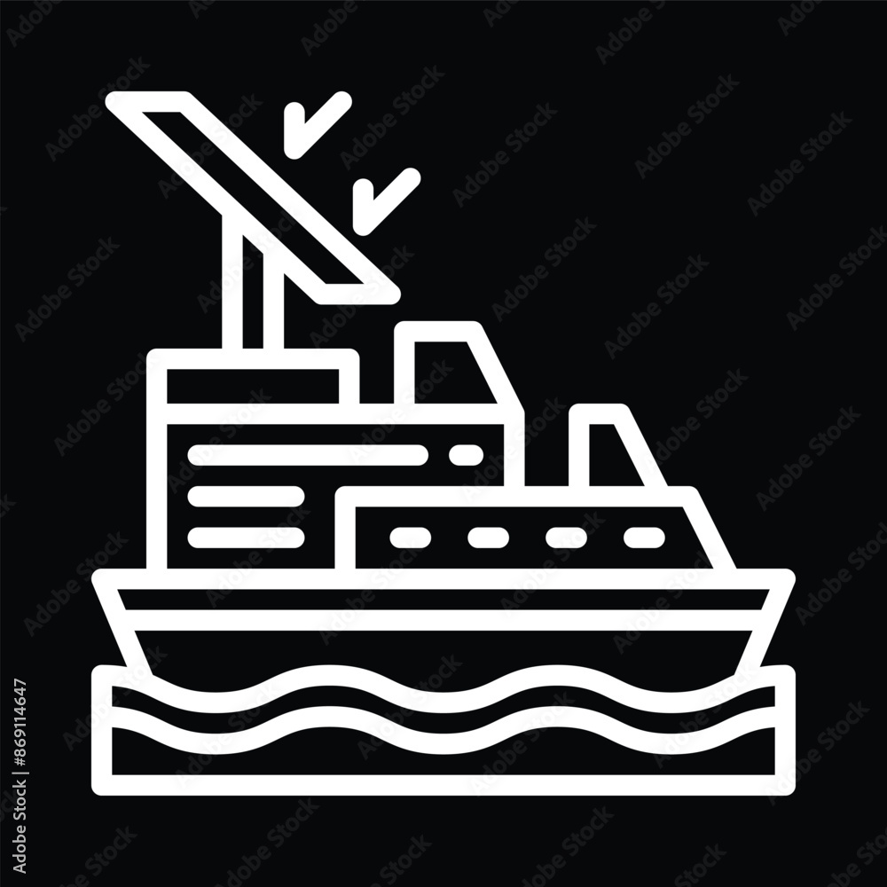 Ship with Solar Panel Outline Icon Ship with Solar Panel Outline Icon