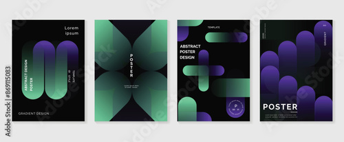 Modern gradient poster background vector set. Minimalist style cover template with vibrant perspective 3d geometric prism shapes collection. Ideal design for social media, cover, banner, flyer.