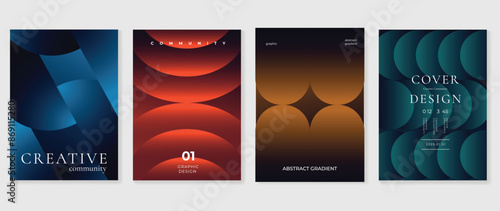 Modern gradient poster background vector set. Minimalist style cover template with vibrant perspective 3d geometric prism shapes collection. Ideal design for social media, cover, banner, flyer. photo