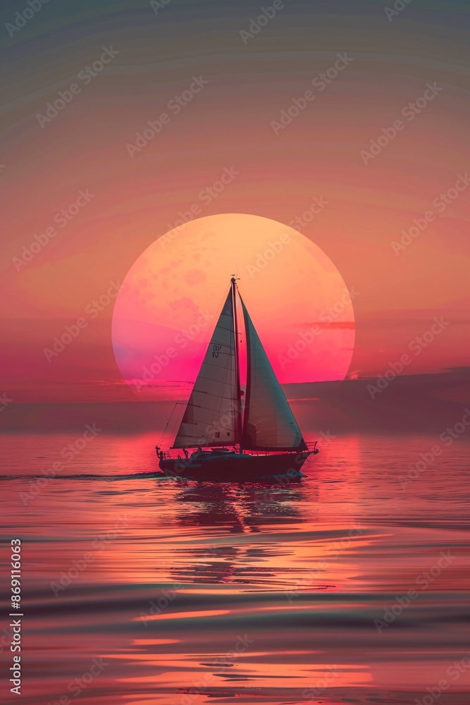 Fototapeta premium Sailboat Under the Pink Sunset