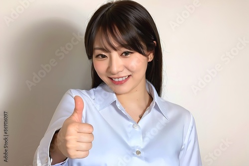 サムズアップポーズをとるキャリアウーマン