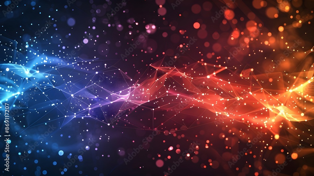 Dynamic Clash of Futuristic Gradient Particles and Lines in Abstract Technology Background Dynamic Clash of Futuristic Gradient Particles and Lines in Abstract Technology Background