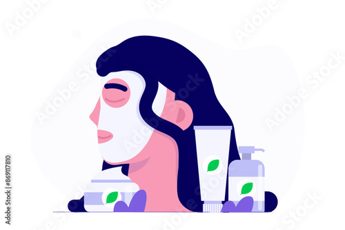 Skin care and treatment, facial mask concept Vector flat illustration isolated white background.