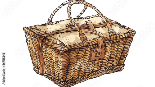 Wicker Picnic Basket Vector Illustration Handdrawn Vector