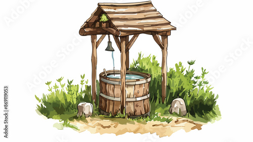 Wooden Water Well Vector Illustration Handdrawn Vector
