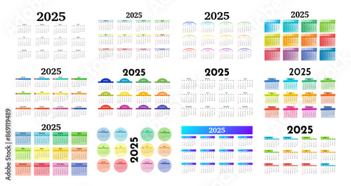 Calendar for 2025 isolated on a white background