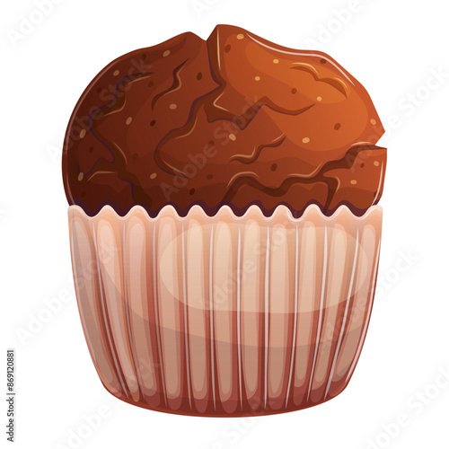 Chocolate muffin isolated on white. Sweet bakery design element. Tasty sweet pastry cartoon illustration
