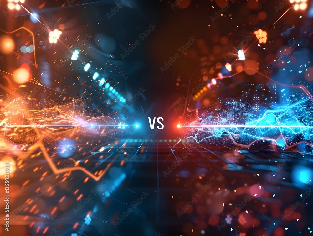 Fototapeta premium Dramatic Versus Screen Banner with Spotlights and Intense Energy