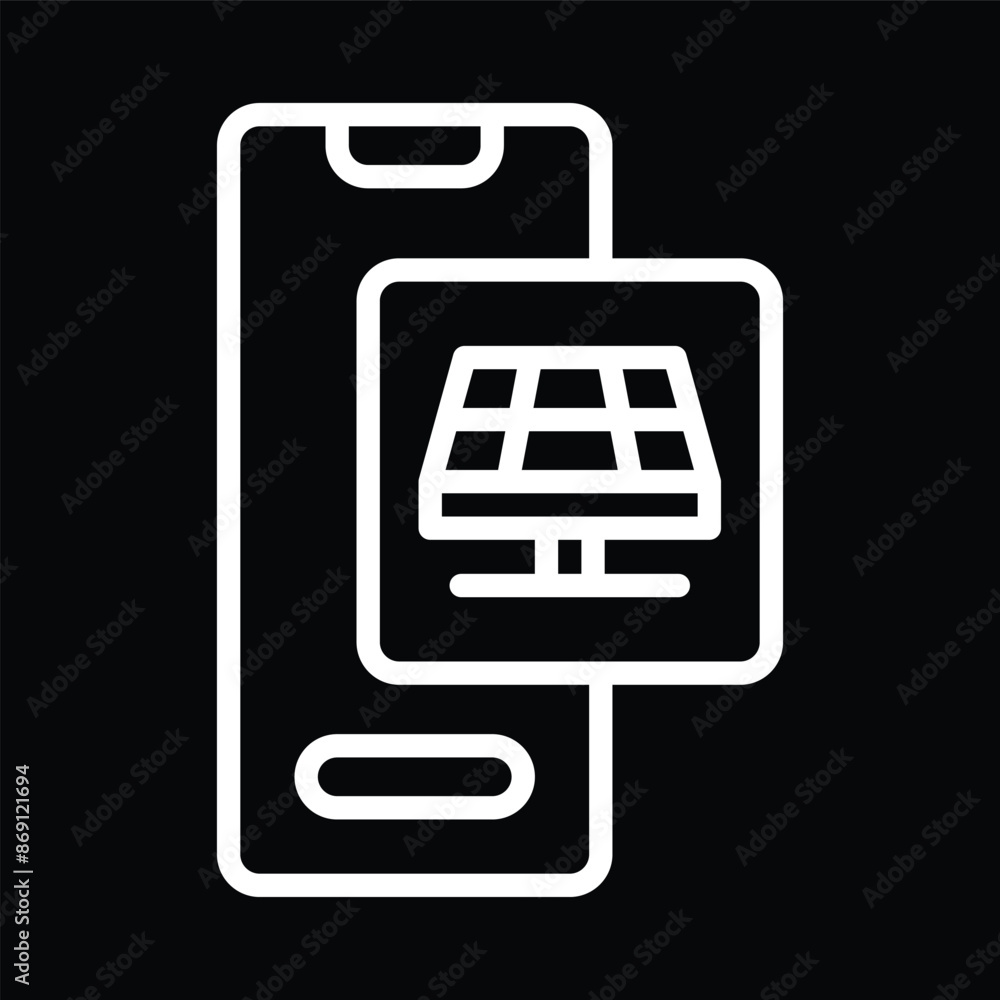 White Mobile outline icon with solar White Mobile outline icon with solar