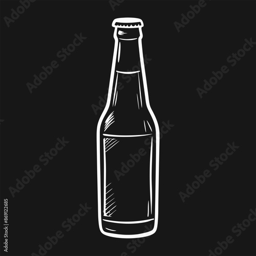 A chalk drawing on a black background depicts a beer bottle