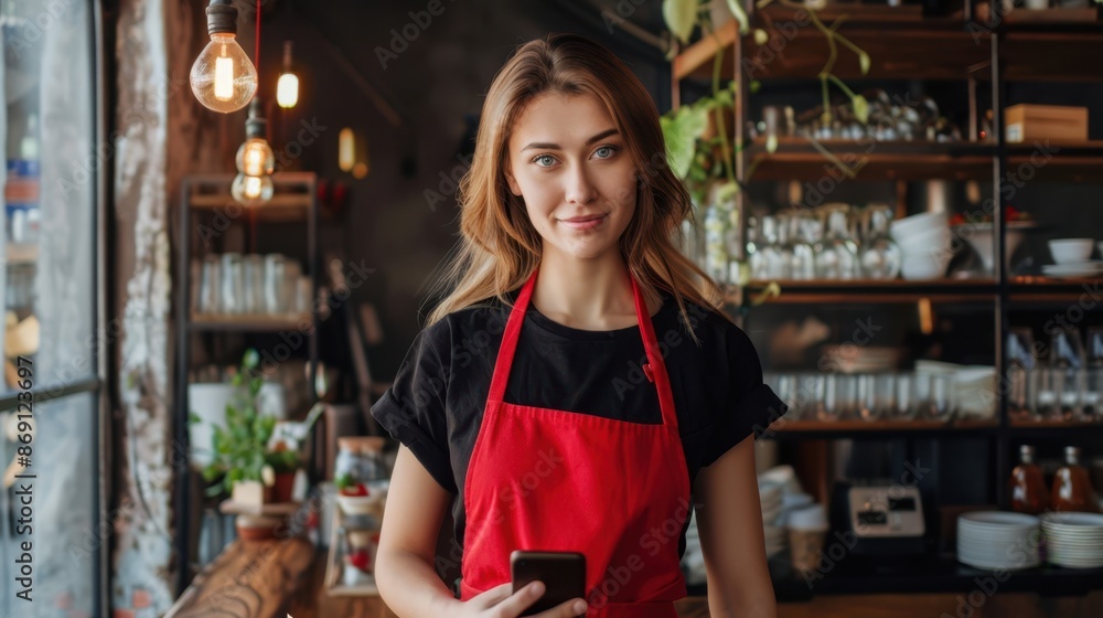 The barista in red apron The barista in red apron