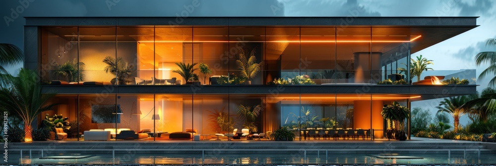 Naklejka premium Modern Glass House at Night