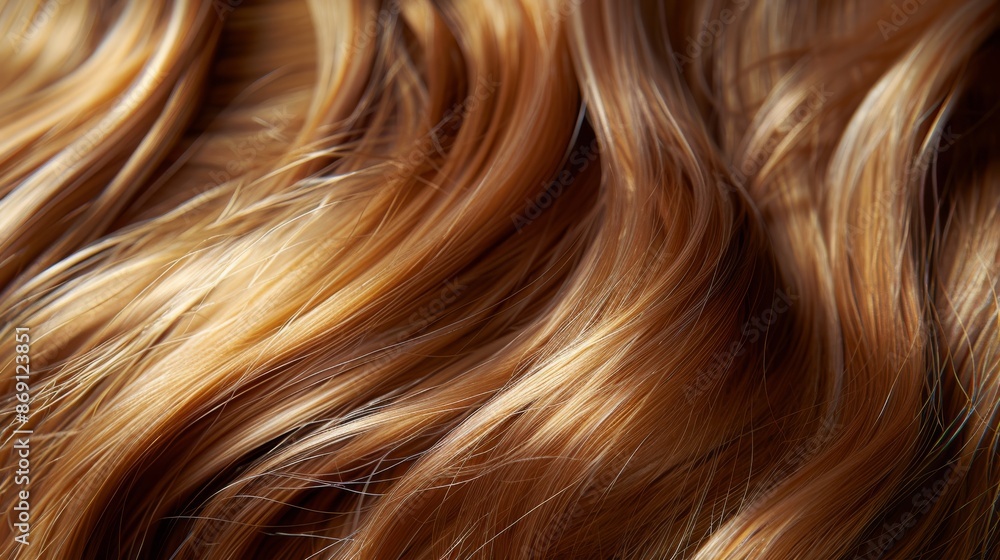 Naklejka premium A close-up image showcasing the beauty of healthy, shiny, and soft caramel honey-colored hair