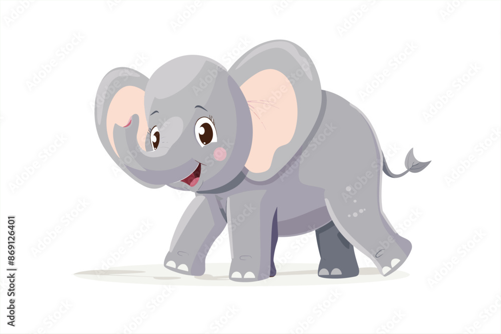 cute elephant cartoon walking, isolated on a white background, Flat ...