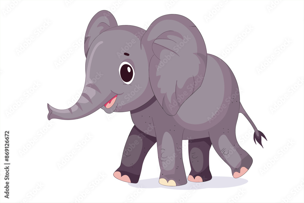 Obraz premium cute elephant cartoon walking, isolated on a white background, Flat style cartoon vector illustration. cute elephant walking happy. isolated cartoon animal illustration. Flat Logo of Vector Elephant. 
