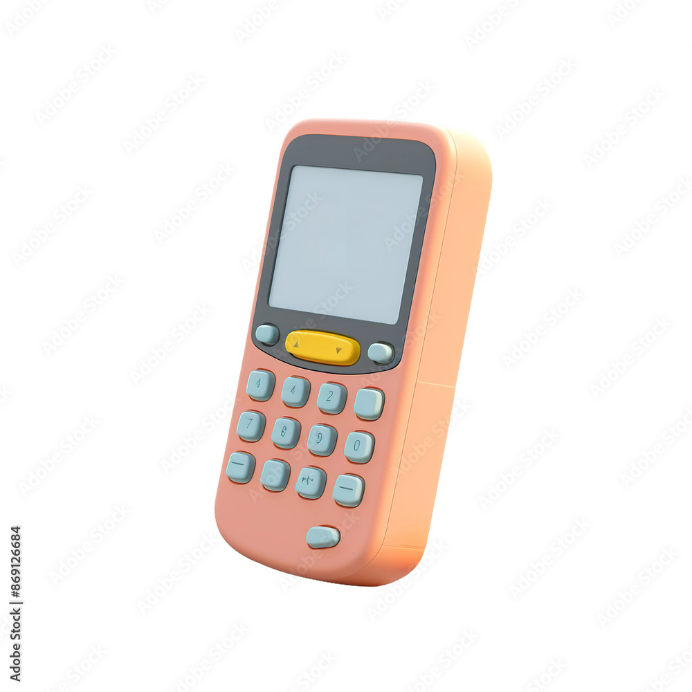 Retro mobile phone in 3D style, isolated on white or transparent background cutout. Retro mobile phone in 3D style, isolated on white or transparent background cutout.