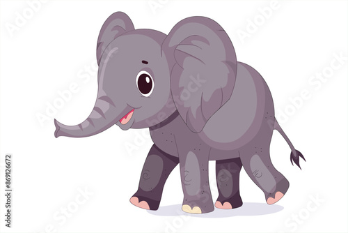 cute elephant cartoon walking, isolated on a white background, Flat style cartoon vector illustration. cute elephant walking happy. isolated cartoon animal illustration. Flat Logo of Vector Elephant. 