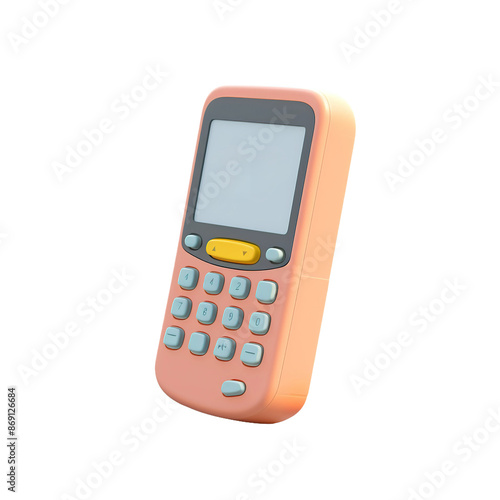 Retro mobile phone in 3D style, isolated on white or transparent background cutout.