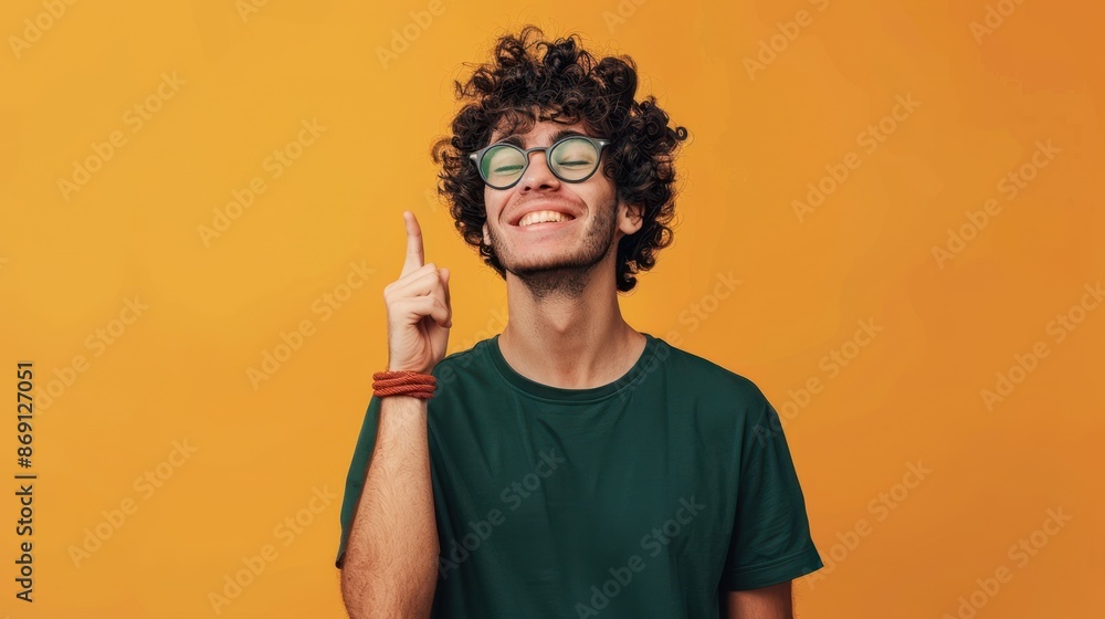 The happy man pointing up The happy man pointing up