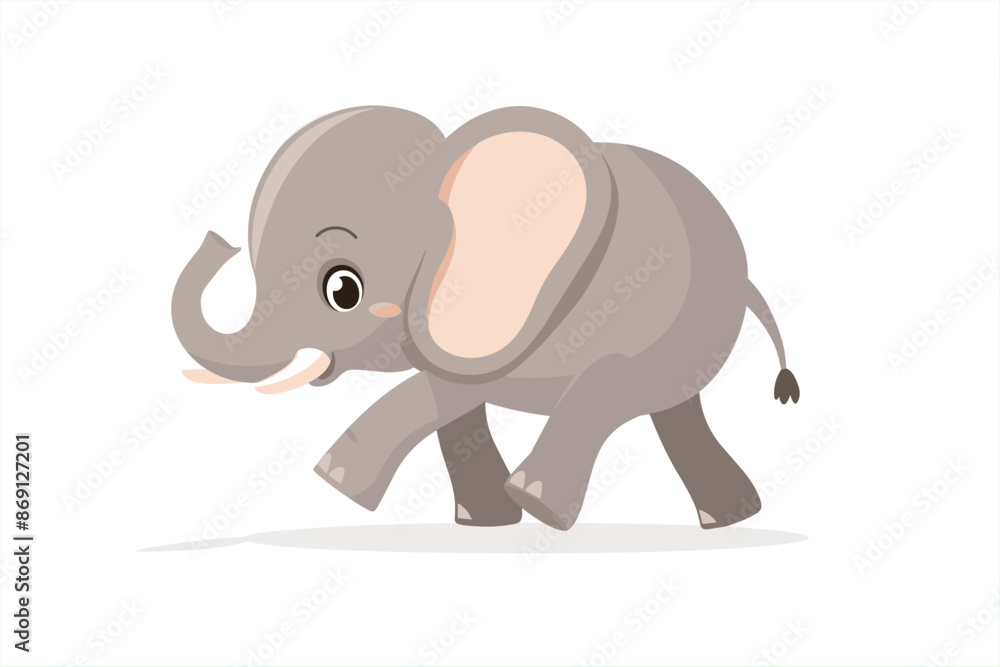 Fototapeta premium cute elephant cartoon walking, isolated on a white background, Flat style cartoon vector illustration. cute elephant walking happy. isolated cartoon animal illustration. Flat Logo of Vector Elephant. 