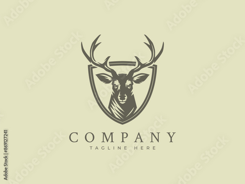 deer logo vector illustration, deer shield logo template