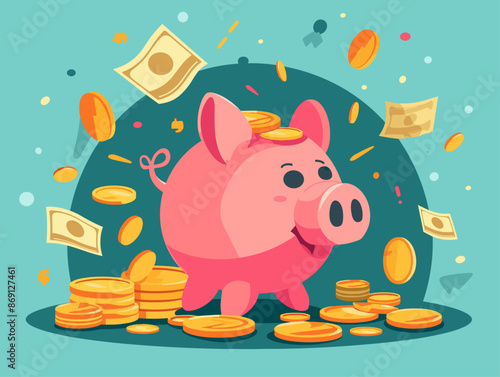 Piggy Bank Bonanza: A Wealthy Overflow of Coins and Bills