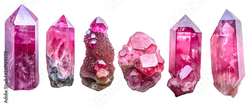 Ultra Realistic Ruby Crystals on a transparent background, mineral, gemstone, colorful gradient crystal stone chunks, png file, cut off bg, alpha channel, 300 dpi 