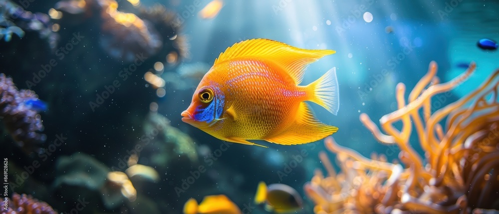 Serene Tropical Fish Gliding in Clear Waters near Vibrant Coral Reef Serene Tropical Fish Gliding in Clear Waters near Vibrant Coral Reef