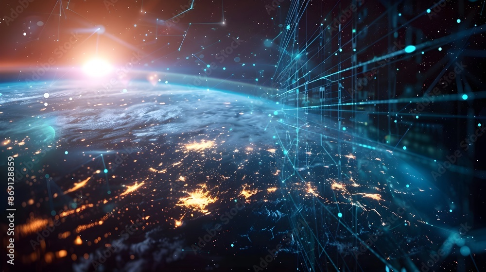 Vibrant Digital World Globe with Flowing Connectivity and Data Exchange Vibrant Digital World Globe with Flowing Connectivity and Data Exchange