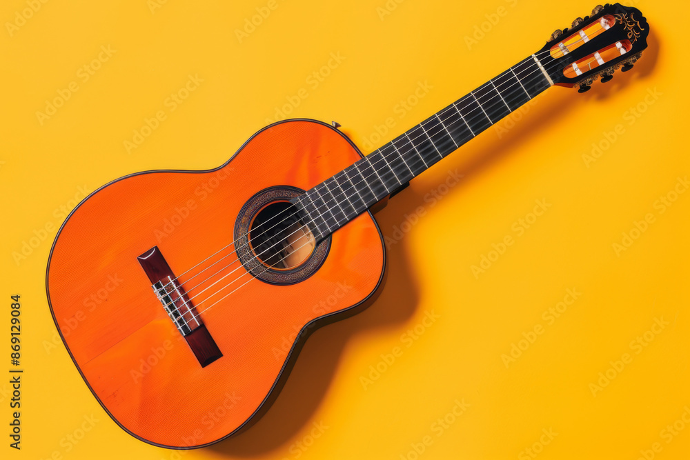 Obraz premium Acoustic Guitar on Vibrant Yellow Background