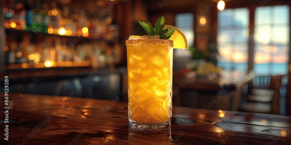 Citrus Cocktail on a Bar Counter at Sunset Citrus Cocktail on a Bar Counter at Sunset