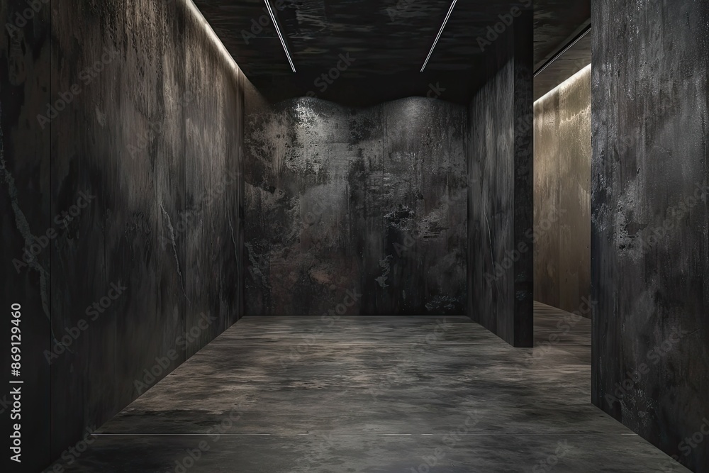 Dark concrete empty room interior with light from window Dark concrete empty room interior with light from window